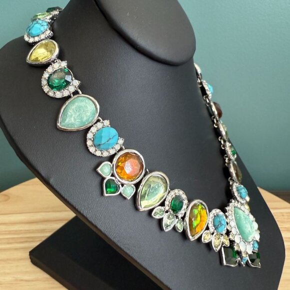 Necklace Chloe & Isabella Peacock Plumes Fashion Multi Faux Turquoise + Crystal - Picture 3 of 10